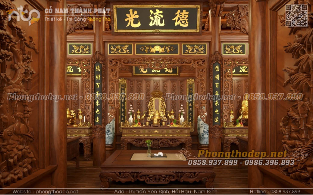 Mẫu phòng thờ 3 gian nhà gỗ cổ truyền